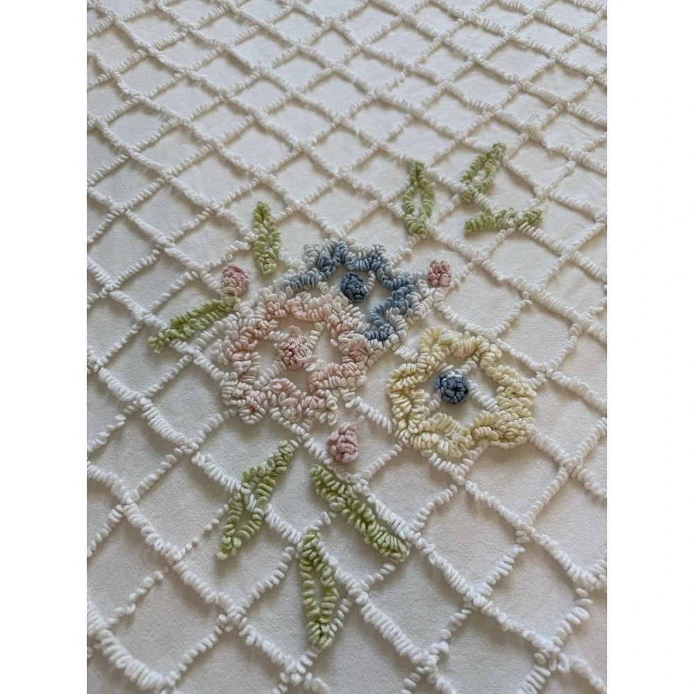 Vintage Chenille Floral Bedspread Coverlet Pink Blue Pastel 116 X 105 King?